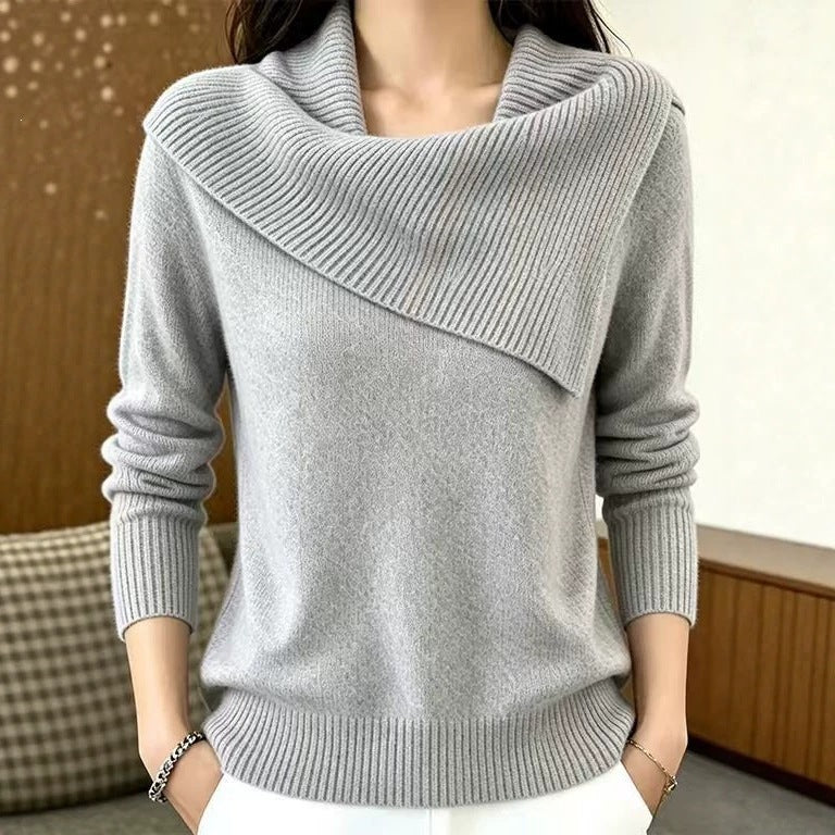 Women’s Relaxed-Fit Lapel Pullover Sweater – 8 Colors