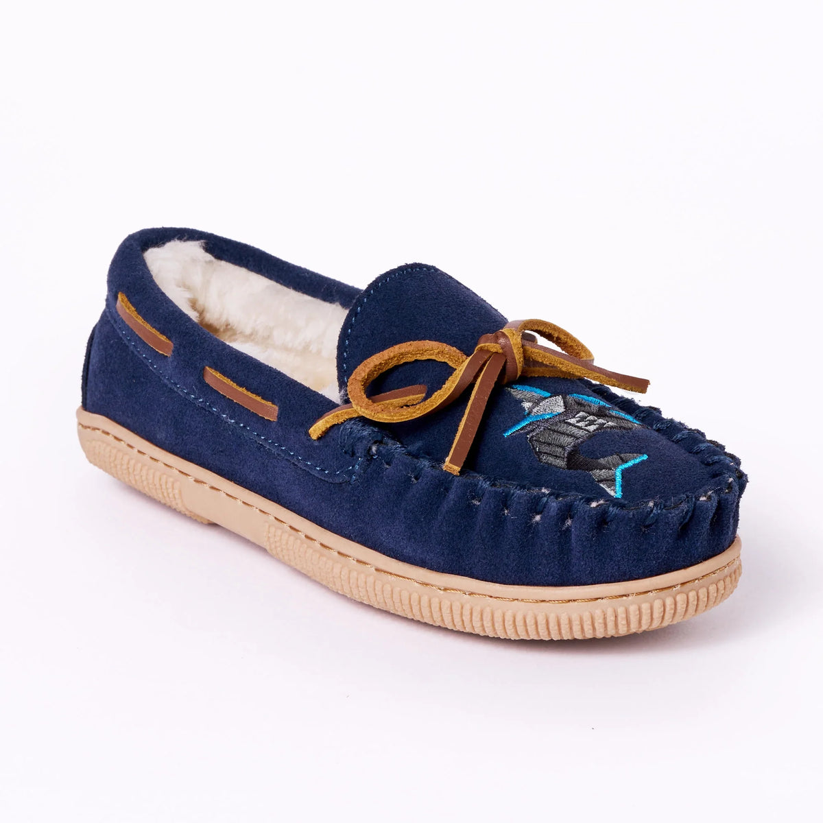Minnetonka Pile Lined Hardsole Suede (Navy Shark) - Children's Slipper