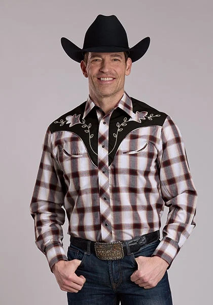 Roper 3279 Plaid (Wine/Black/Tan) - Men's Western Shirt