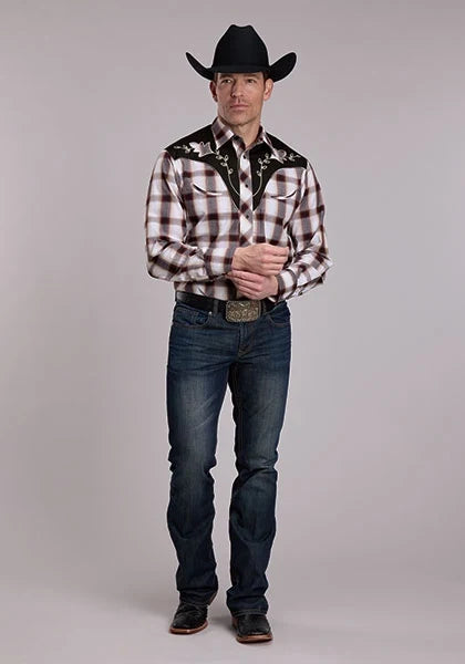 Roper 3279 Plaid (Wine/Black/Tan) - Men's Western Shirt