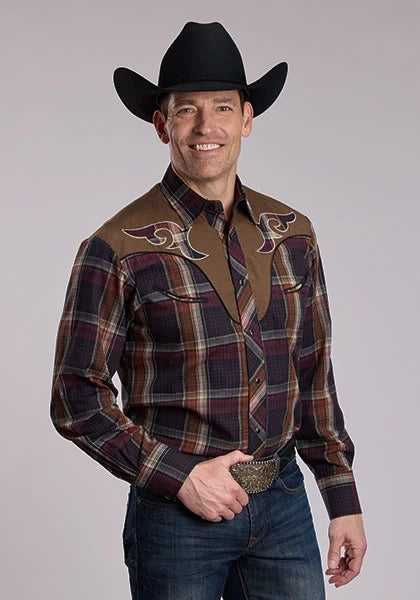 Roper 3115 Plaid (Navy/Brown) - Men's Western Shirt