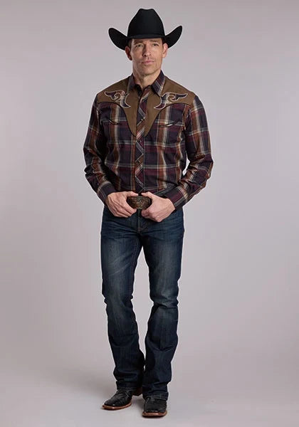 Roper 3115 Plaid (Navy/Brown) - Men's Western Shirt