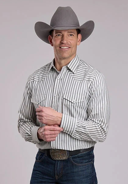 Roper 3128 Striped (White/Grey) - Men's Western Shirt