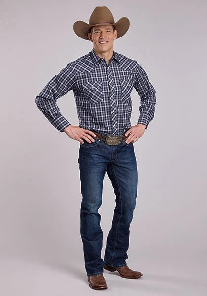 Roper 2900 Pointed Plaid (Navy) - Men's Western Shirt