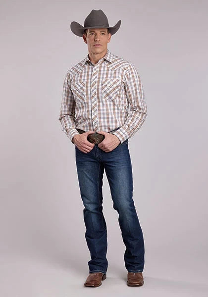 Roper 2902 Orange Plaid (Cream) - Men's Western Shirt