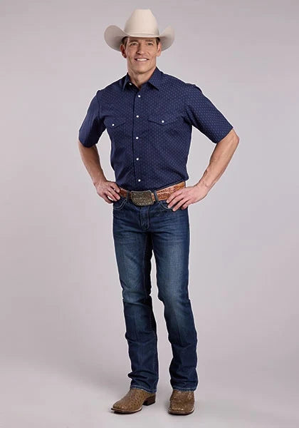Roper 2895 Diamond Dots (Navy) - Men's Short Sleeve Western Shirt