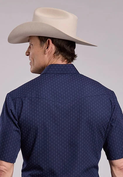 Roper 2895 Diamond Dots (Navy) - Men's Short Sleeve Western Shirt