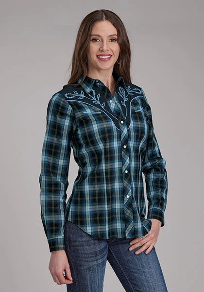 Roper 2128 Windowpane Plaid (Blue) - Women's Western Shirt