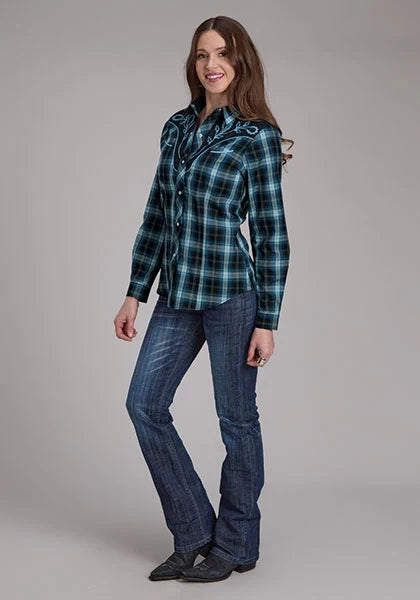 Roper 2128 Windowpane Plaid (Blue) - Women's Western Shirt