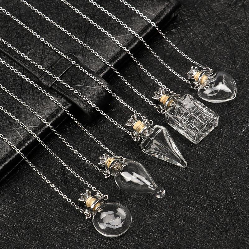 Glass Bottle Pendant Necklace – Geometric Titanium Steel Chain | 10 Styles