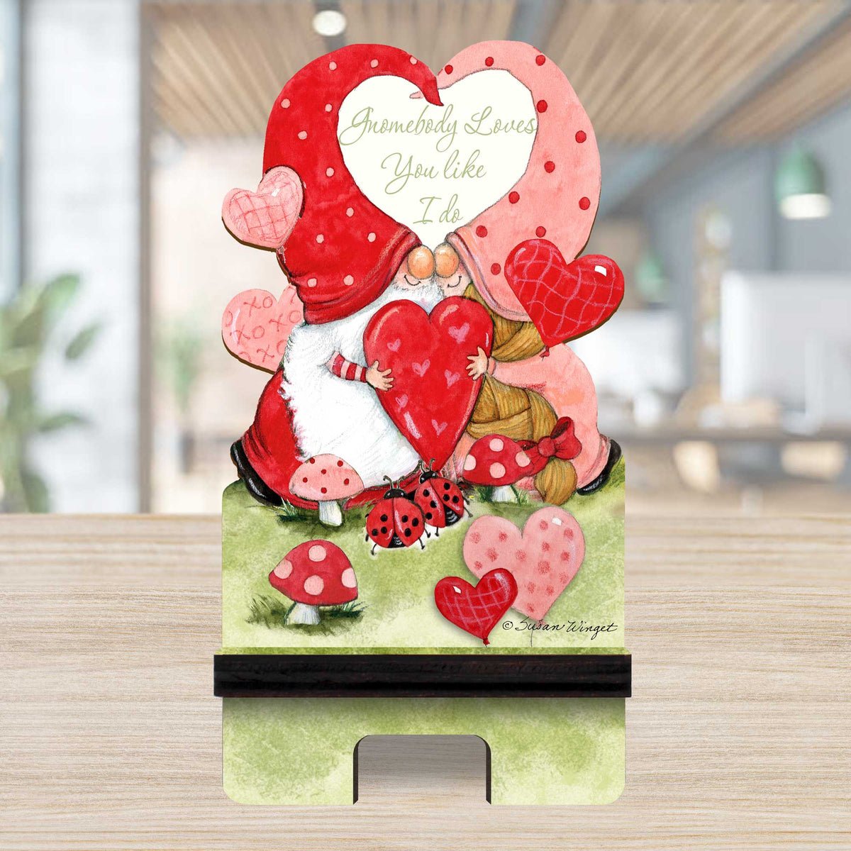 Gnome Buddy Love Cell Phone Stand Family Decor Wood Mobile Tablet Holder Charging Station Organizer by Susan Winget - 892034-SW