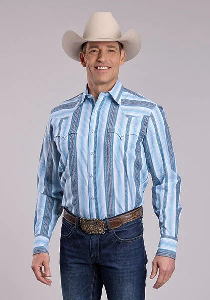 Roper 2832 Yarn Dye Stripe (Blue) - Men's Western Shirt