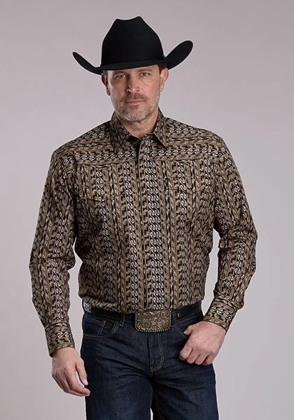 Roper 3223 Paisley Stripe (Gold) - Men's Western Shirt