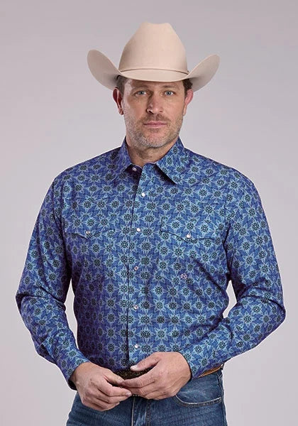 Roper 2883 Ornamental Paisley (Blue) - Men's Western Shirt