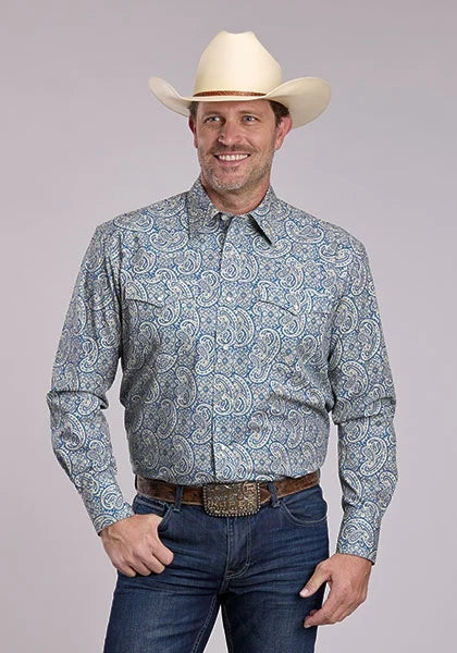 Roper 2884 Line Paisley (Blue) - Men's Western Shirt