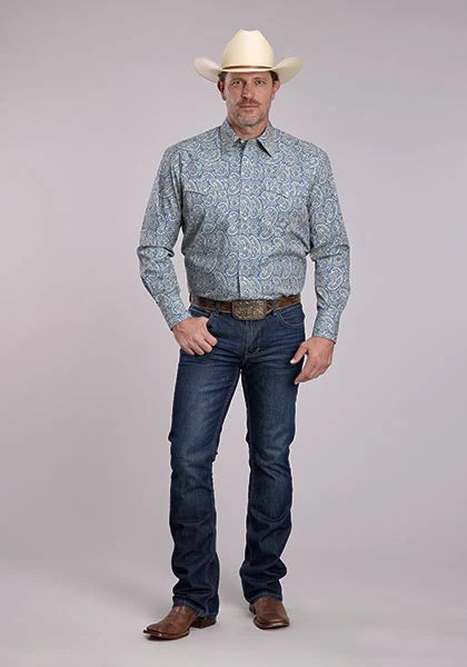 Roper 2884 Line Paisley (Blue) - Men's Western Shirt