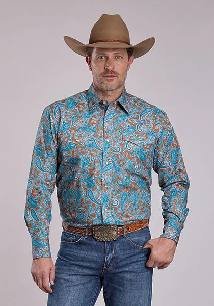 Roper 2886 Desert Spring Paisley (Blue) - Men's Western Shirt