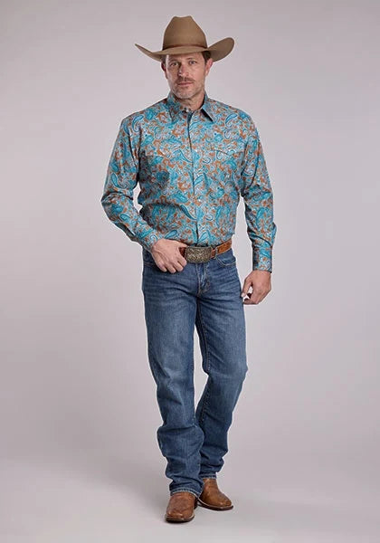 Roper 2886 Desert Spring Paisley (Blue) - Men's Western Shirt