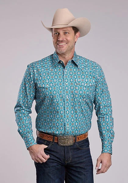 Roper 2887 Vintage Paisley (Turquoise) - Men's Western Shirt