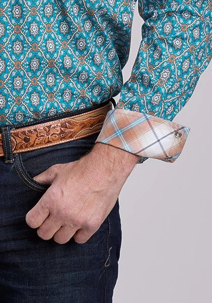 Roper 2887 Vintage Paisley (Turquoise) - Men's Western Shirt