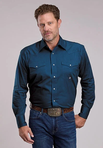 Roper 2981 Solid Poplin (Navy) - Men's Western Shirt