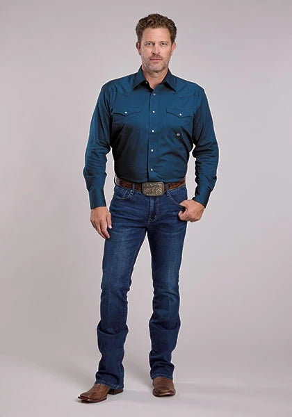 Roper 2981 Solid Poplin (Navy) - Men's Western Shirt