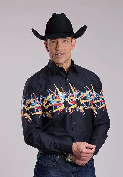 Roper 2846 Bull Star Border (Black) - Men's Western Shirt