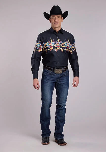 Roper 2846 Bull Star Border (Black) - Men's Western Shirt