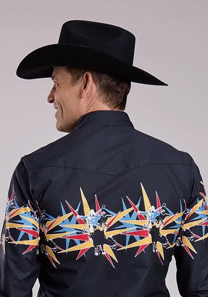 Roper 2846 Bull Star Border (Black) - Men's Western Shirt