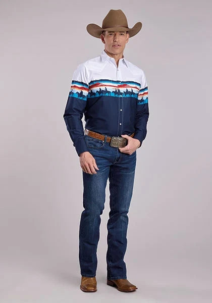 Roper 2847 Sunset Border (Navy) - Men's Western Shirt