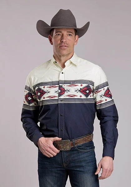 Roper 3175 Horizontal Border (Black) - Men's Western Shirt