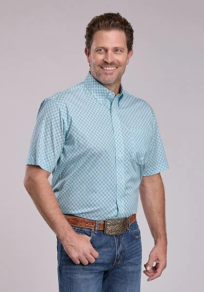 Roper 2893 Four Point Foulard (Teal) - Men's Short Sleeve Shirt