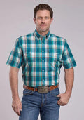 Roper 2890 Sunset Plaid (Turquoise) - Men's Short Sleeve Shirt
