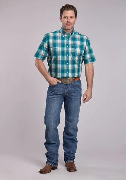 Roper 2890 Sunset Plaid (Turquoise) - Men's Short Sleeve Shirt