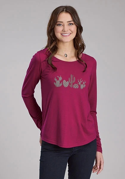 Roper 2340 Desert Print (Wine) - Women's Long Sleeve Shirt