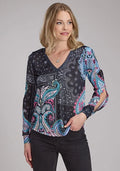 Roper 2339 Printed Knit (Black) - Women's Western Blouse