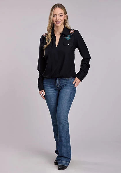 Roper 2849 Flower Collar (Black) - Women's Western Blouse