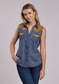 Roper 2863 Suede Yokes (Blue) - Women's Western Blouse