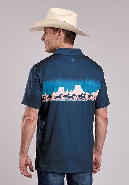 Roper 3018 Mesa Border (Blue) - Men's Activewear Shirt