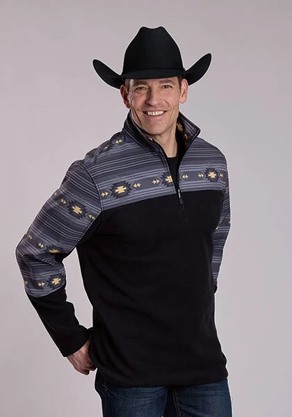Roper 3324 Pieced Fleece (Black) - Men's Quarter Zip Sweater