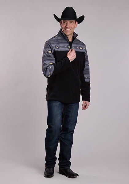 Roper 3324 Pieced Fleece (Black) - Men's Quarter Zip Sweater