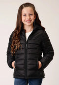Roper Girl's Lightweigth Hooded Puffer Coat (Black) - Children's Jacket