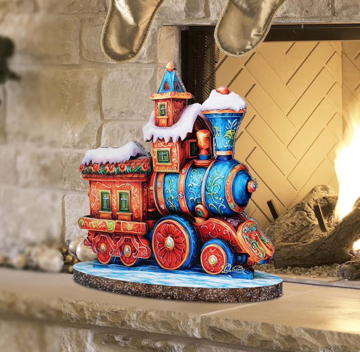 Winter Express Train Limited Edition Wooden Figurine by G. Debrekht - Centerpiece Christmas Decor - 89323