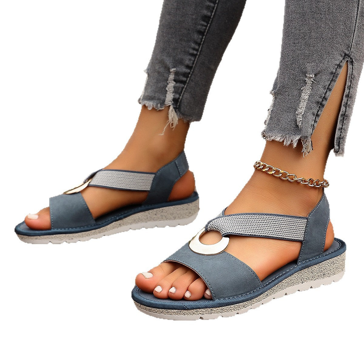 Women’s Open-Toe Flat Sandals – Elastic Strap Summer Shoes