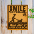 Smile You’re on Camera Wooden Sign – Clean Up After Your Dog – Handcrafted Outdoor Yard Sign by Designocracy – Rustic Pet Warning Sign - 961066