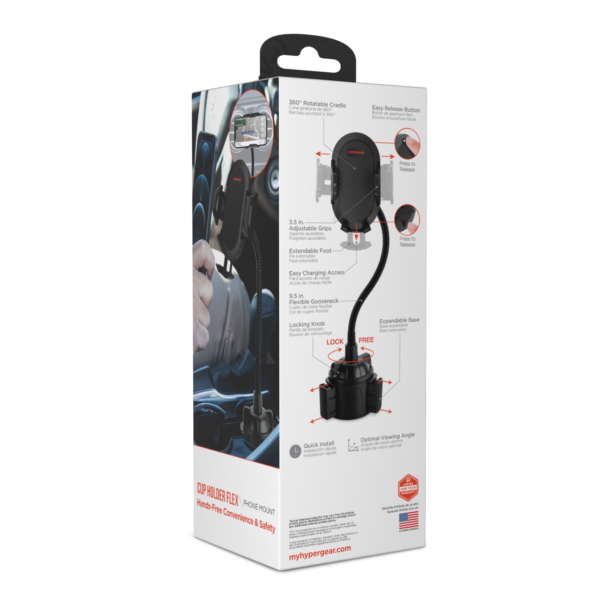 HyperGear Universal Cup Holder Flex Phone Mount w Rotatable Cradle