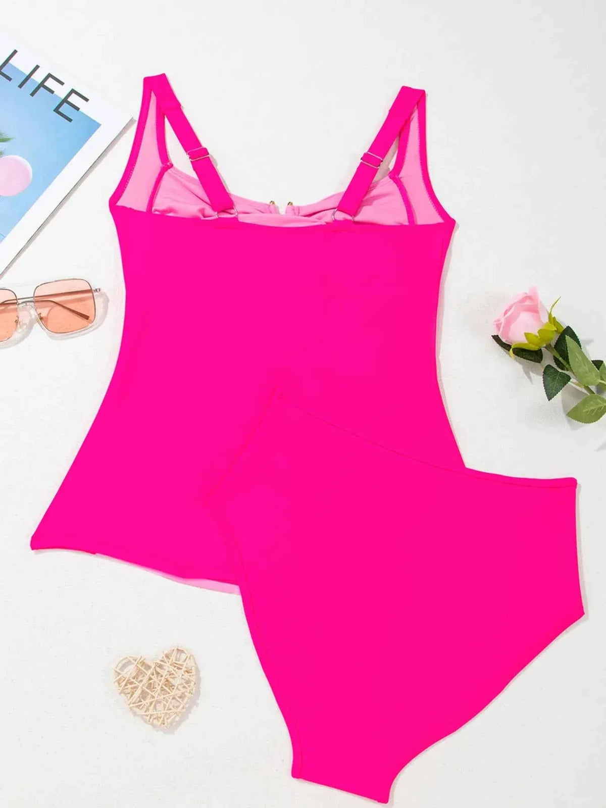 Ruched Tummy Control Tankini 2pcs Swimsuit
