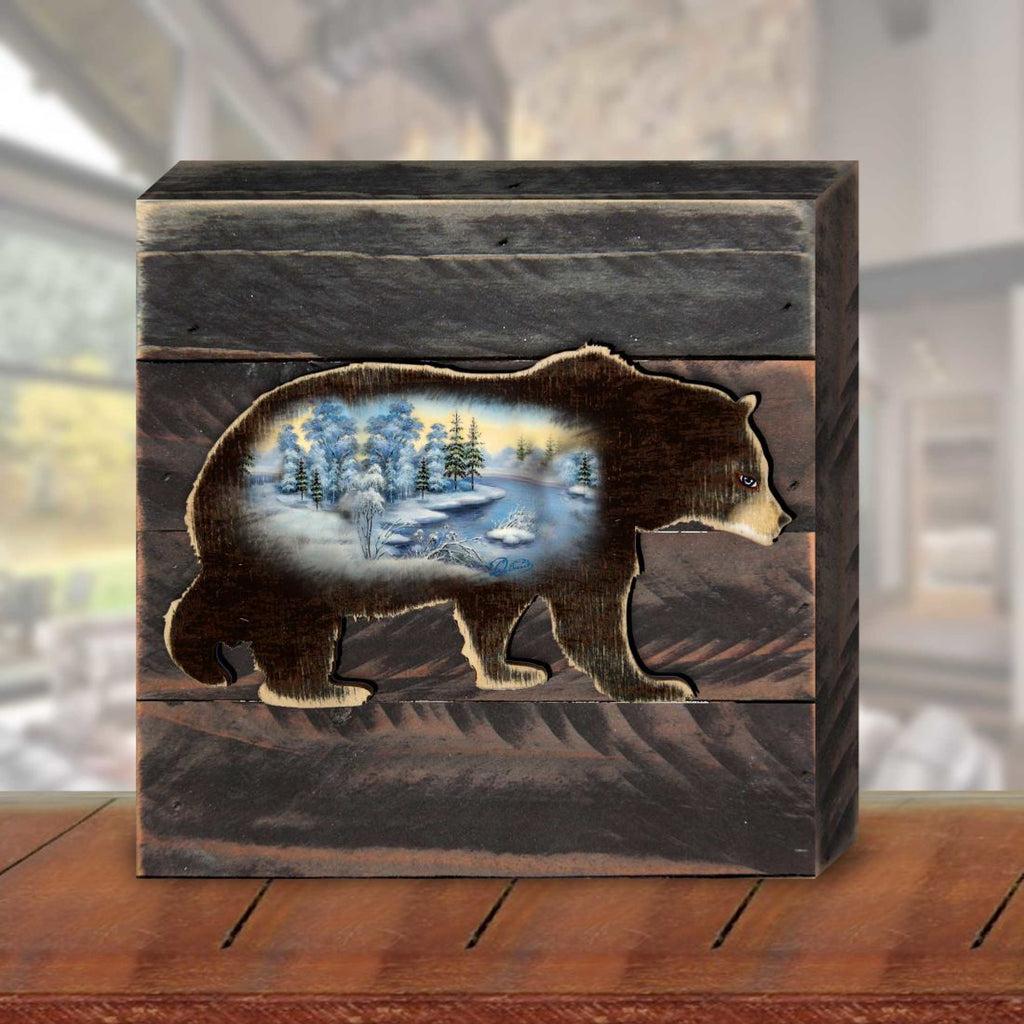 Winter Landscape Bear Wooden Decor by G. DeBrekht - Wildlife Holiday Decor - 8198215B