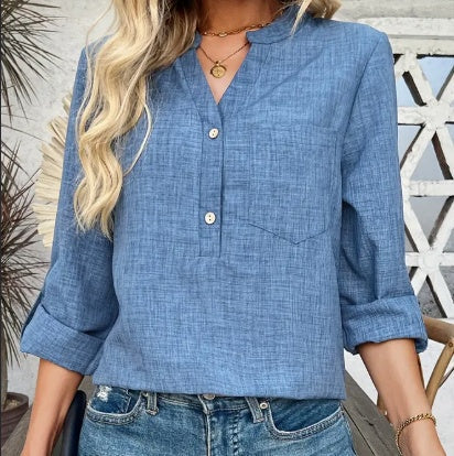 Women’s V-Neck Blouse with Pockets – Classic Everyday Top