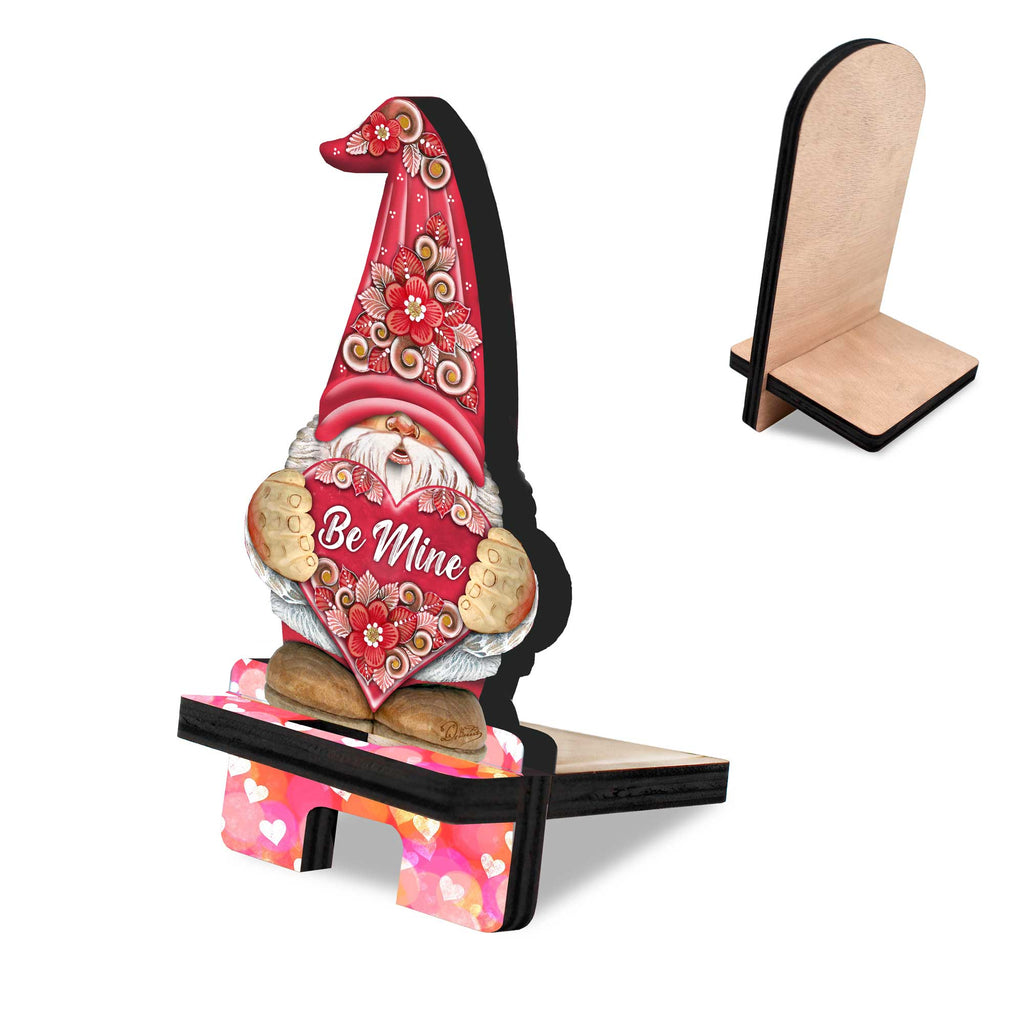 Be Mine Gnome Cell Phone Stand Family Decor Wood Mobile Tablet Holder Charging Station Organizer - 892102C
